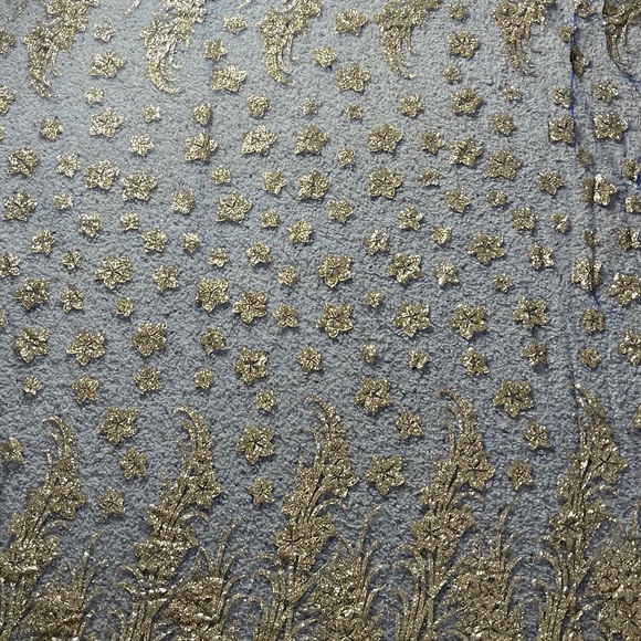 Blue and Gold Metallic Appliqué Star Print Sheer Mesh Fabric - Picture 4 of 5